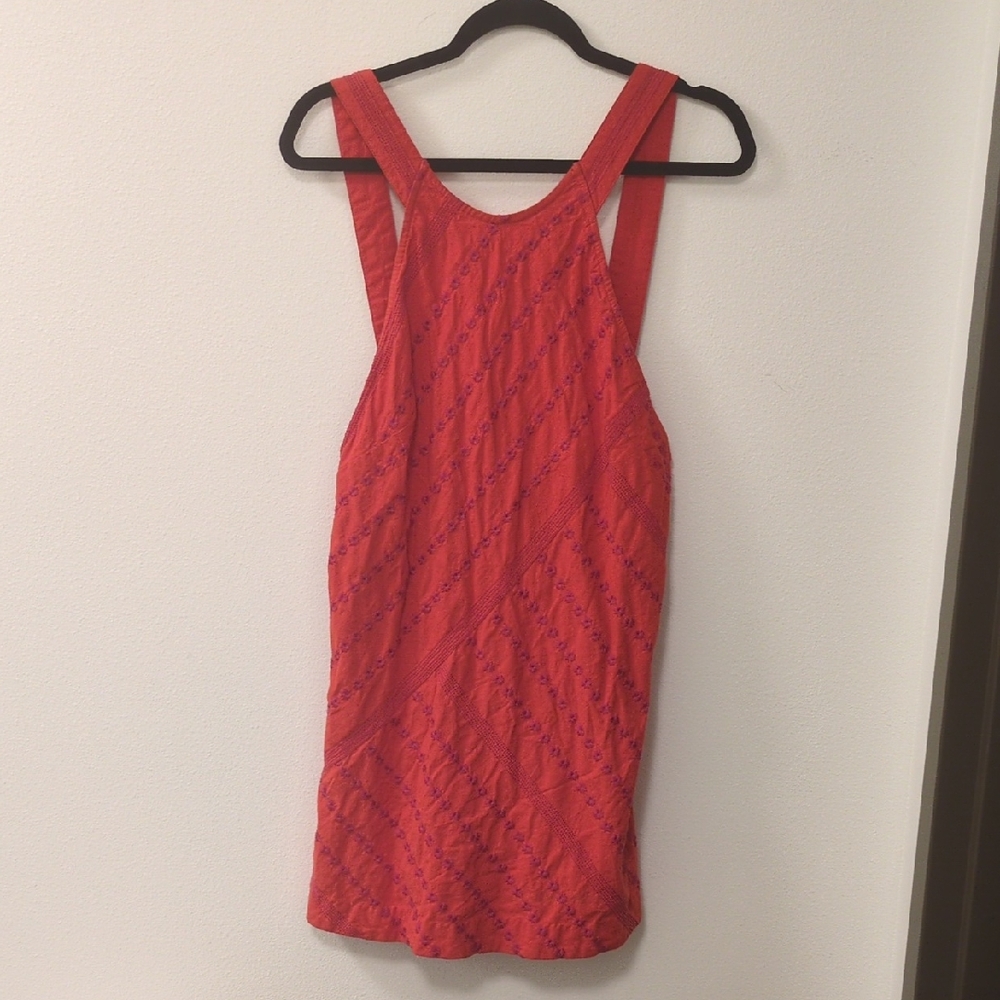Free People Red Floral Overall Smock Mini Dress - Adjustable - Bibs - EUC
